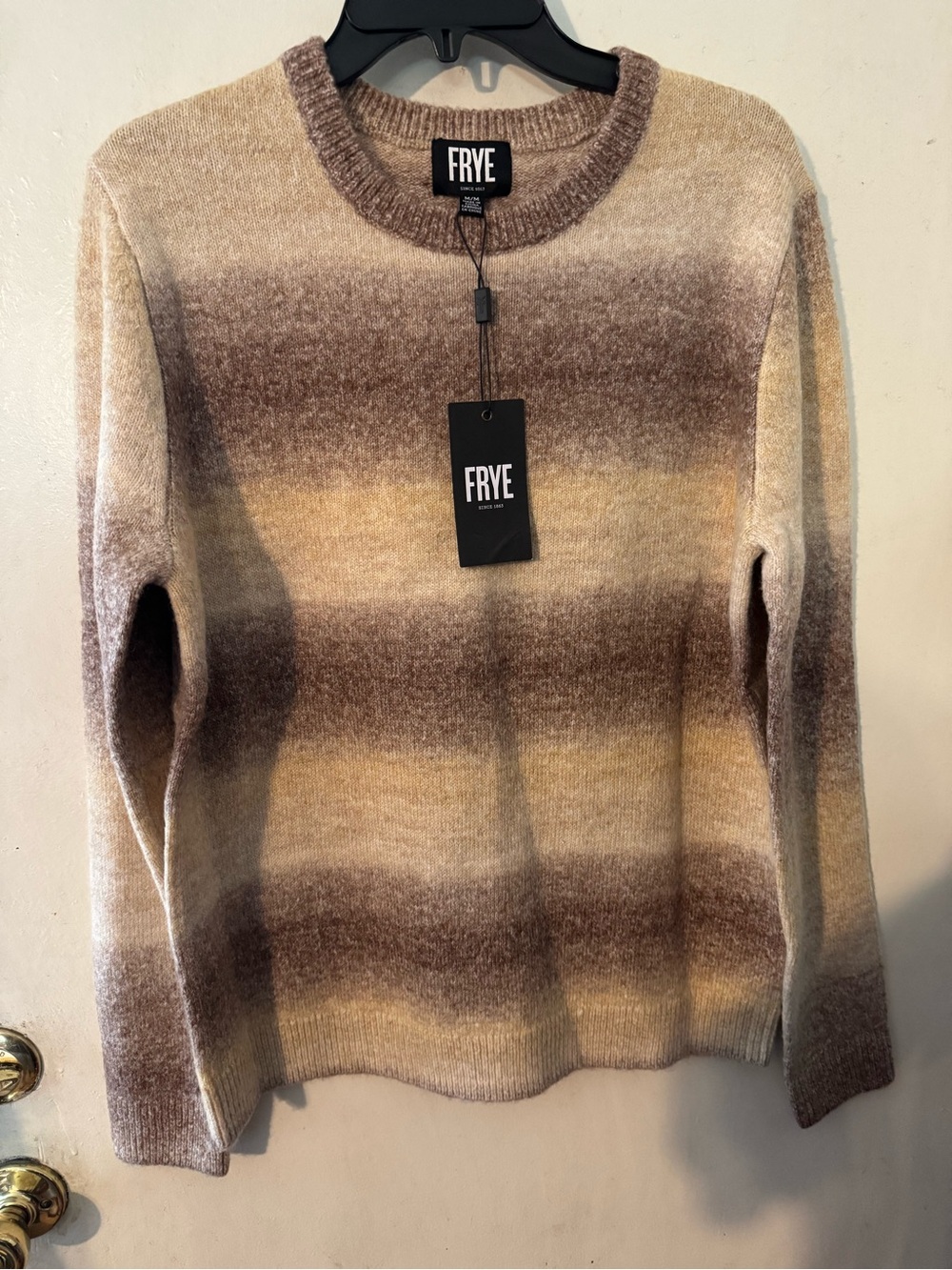 FRYE Striped Ombre Crewneck Sweater in Brown, Cream & Yellow